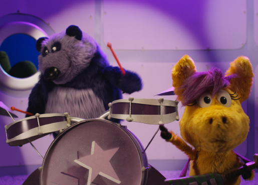 Donkey Hodie playing the drums