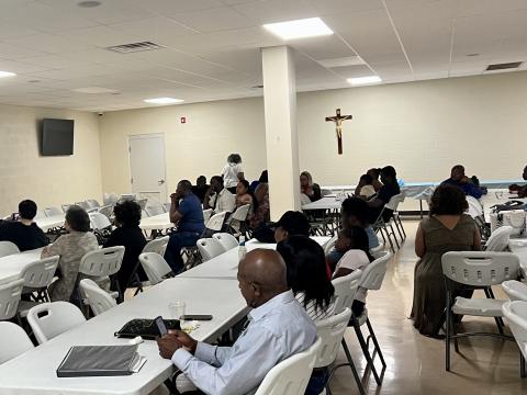  Haitian people gathered at St. Rose's community center in Lima to learn about English language learning options in the northwest Ohio city.