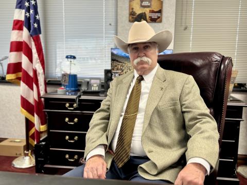Butler County Sheriff Richard Jones sits at his desk in the correctional center's administrative office. Jones has long been a staunch opponent of unauthorized immigration.