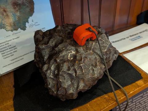 An approximately 25-pound meteorite on display at the Cincinnati Observatory. It was donated by John Ventre.