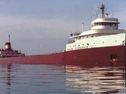 The Edmund Fitzgerald sails in St. Mary's River in May of 1975.