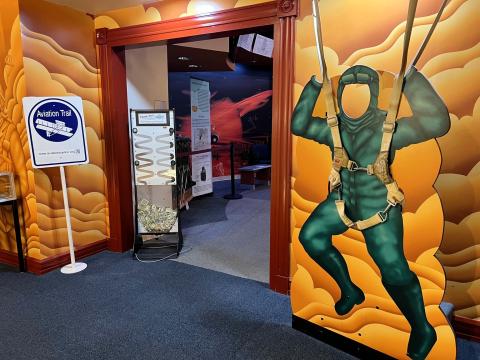 The Aviation Trail Parachute Museum in Dayton tells the story of how parachutes evolved over time, from a Leonardo da Vinci sketch to the free-fall parachute skydivers use today.