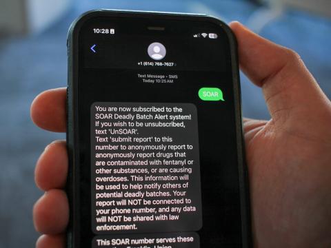 The SOAR Initiative's Bad Batch Alerts system is a text message service that warns users of contaminated batches of drugs in their area.