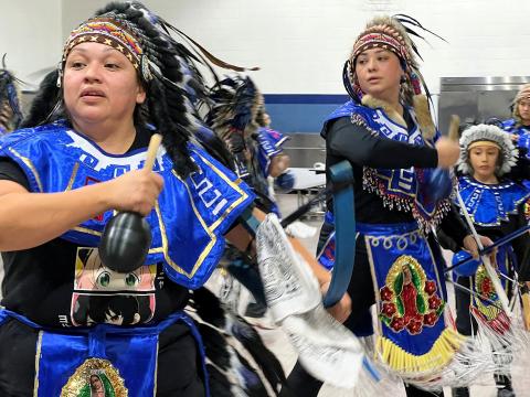 A group of danzantes in northern Ohio practice for a procession for the Feast of Our Lady of Guadalupe. This is dance is not for entertainment, they say. Rather, it's a form of prayer.