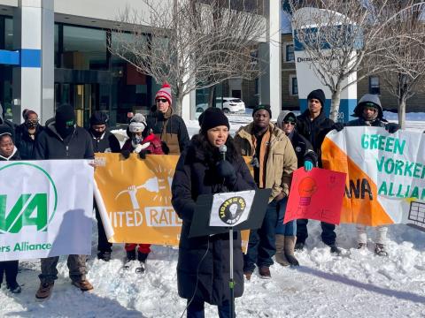 Morgan Harper, a community organizer and former U.S. Senate candidate, speaks at a protest in January outside the offices of the Public Utilities Commission of Ohio in Columbus, urging officials to reject a rate increase from the local utility.