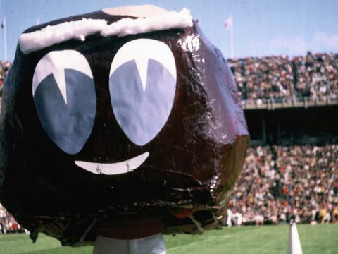 Sally Lanyon and Ray Bourhis crafted the first iteration of Ohio State's now-famous mascot out of papier-mache. Their creation made its debut at the university's 1965 homecoming game.